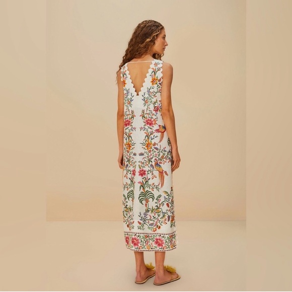 Farm Rio Off-White Delicate Forest Euroflax™ Premium Linen Maxi Dress - Picture 3 of 7